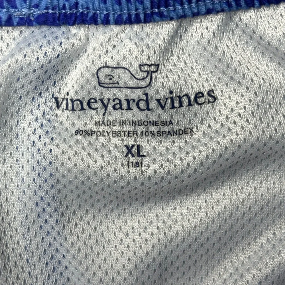 Vineyard Vines Swim Trunks Boys XL 18 Blue Pink White Colorblock Geometric Print